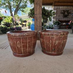 Barrel Clay Pots, Planters, Plants. Pottery, Talavera $65 cada una