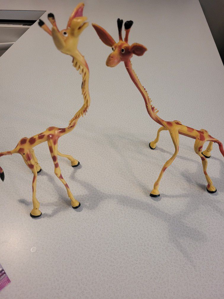 Vintage Pair Of Rubber Bendable Toy Giraffe Large