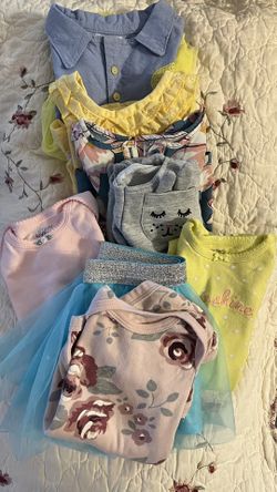 Bundle Of 8 Baby Girls Dresses And Onesies Size 12 Mo