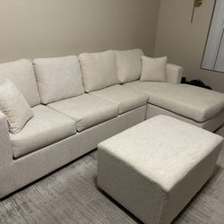 New Cream/Beige Sectional Sofa, Chaise, Ottoman