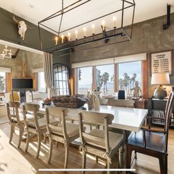 RH St. James 108” Marble Dining Table + 8 English Schoolhouse Chairs — Venice