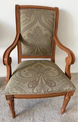 Traditional Carved Wood Upholstered Accent Chair and 2 Coffee Tables