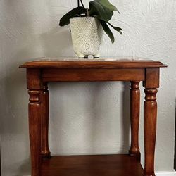 Antique Solid Wood Marble Side Table 