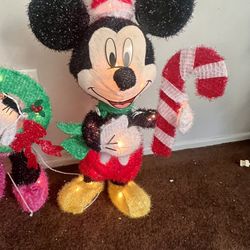 Disney Christmas 28" Mickey Mouse Candy Cane 3D Tinsel Sculpture Yard decor