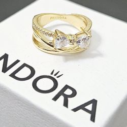 Pandora Gold heart diamond women's engagement ring Gift