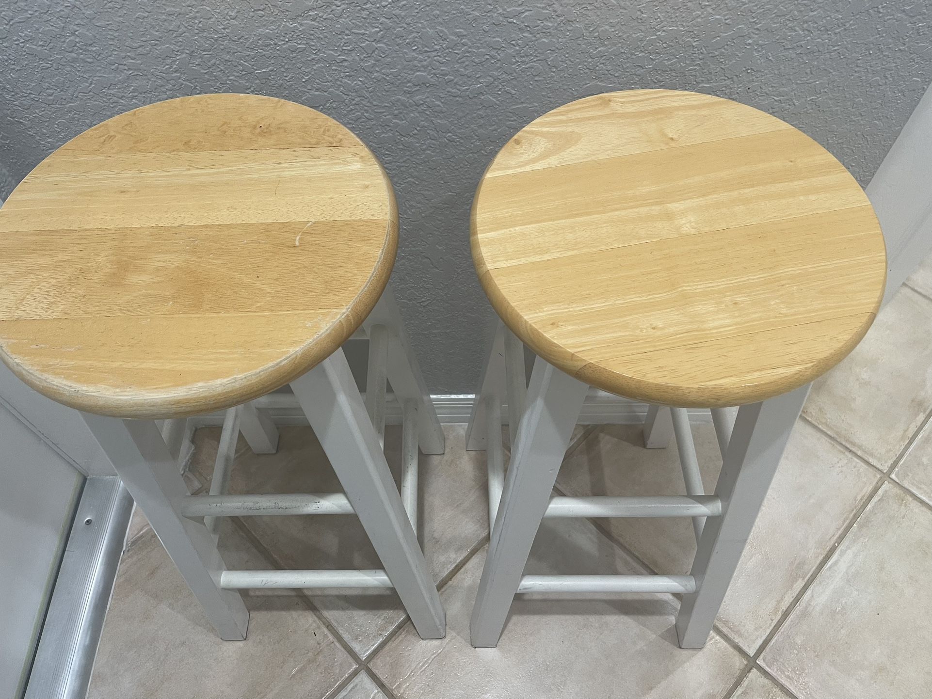 Two Hard Wood & White Legs High Top Bar Stools with Removal Seat