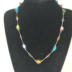Vintage Art Deco Multicolored Glass Beaded Necklace 17 1/2” Long / 1”. Extension 
