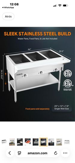 WILPREP Commercial 3-Well Food Warmer, 1500W Electric Steam Table with 8-Inch Cutting Board and Storage Rack, 44-Inch Stainless Steel Steam Table, Foo