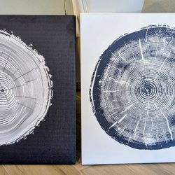 Vintage Tree Ring Print: Black and White Wood Wall Decor
