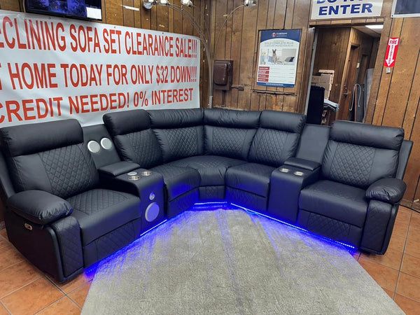 $1329! Power Reclining Sectional with Bluetooth Speakers and LED Lights!