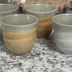 World Market Set Of Four Japanese Style, Glazed Ceramic Cups 