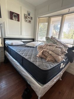 Queen Mattress with BRAND NEW Box Spring and bedframe included
