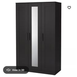 Wardrobe with 3 doors, black With Mirror 