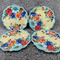 The Pioneer Woman Delaney Dinner Plates Teal And Flowers Set of 4 New With Tags