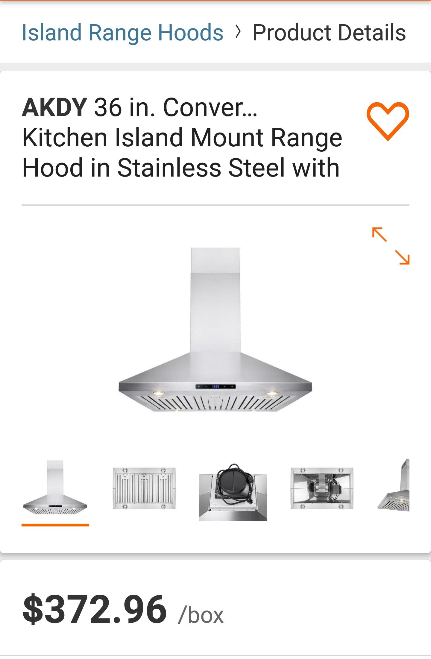 Convertible Kitchen Island Mount Range Hood in Stainless Steel with Touch Control