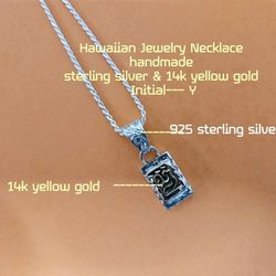 Hawaiian Jewelry  silver & 14k yellow gold Necklace 