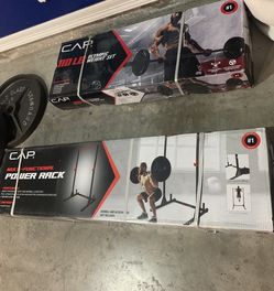 Combo Power Rack & Olympic 110 Lb Weights W/ 7ft Barbell Squat Bench Press Rack Pesas Olímpicas 110 Libras De Discos *2 Brand New Box