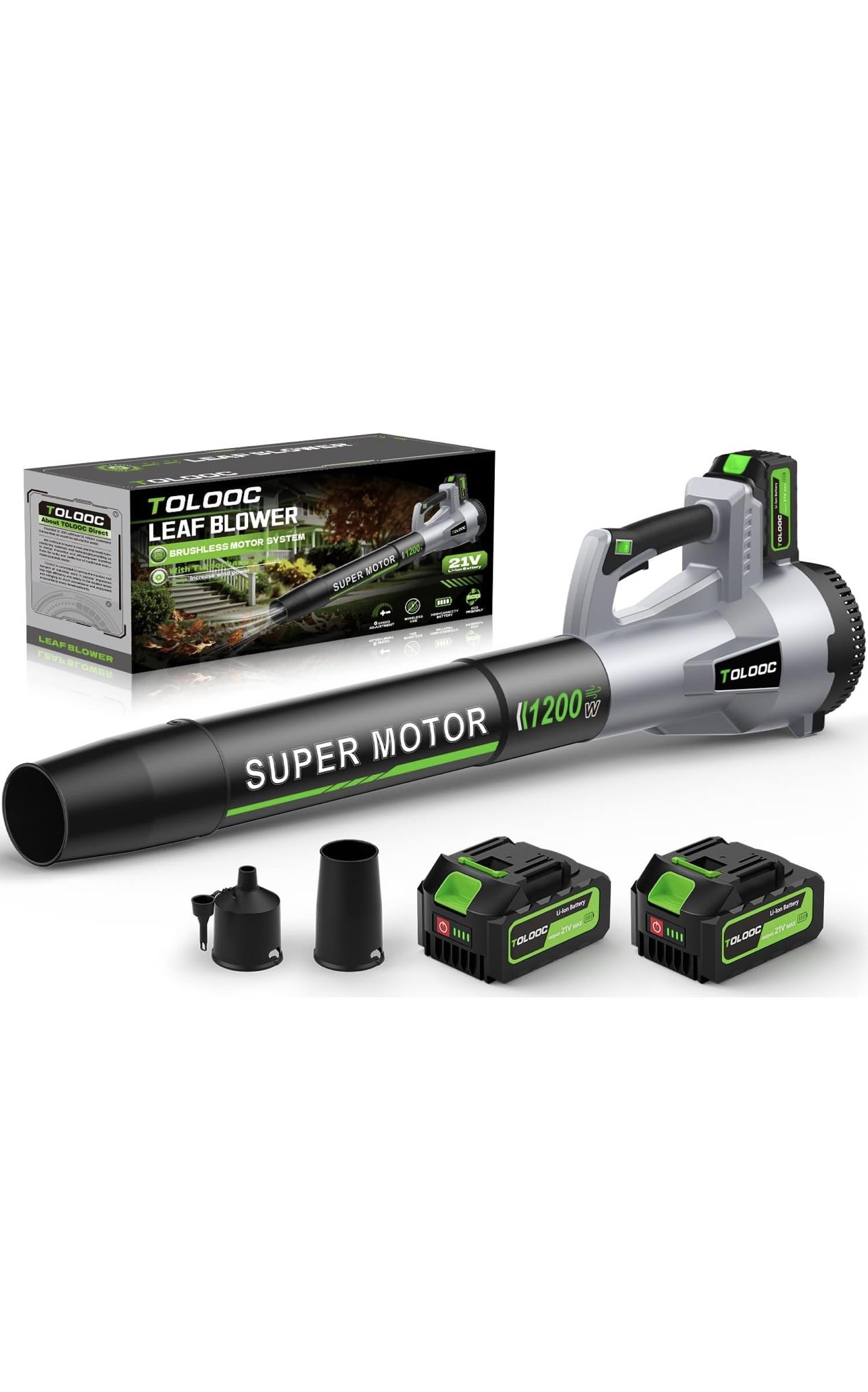Leaf Blower Cordless, 1200W Brushless Electric Blower with 2 X 5.0Ah Battery, 6 Speed Levels, Lightweight Battery Leaf Blower for Lawn Care, Garden, Y