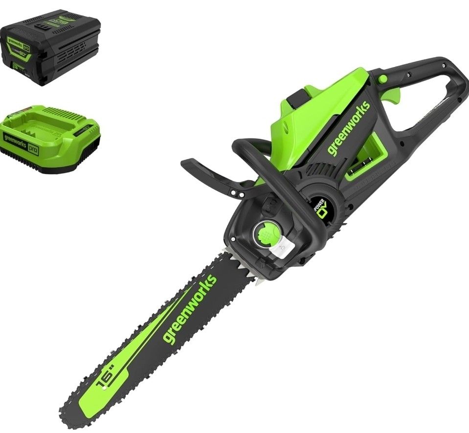Greenworks 60V 16" Brushless Cordless Chainsaw, 2.5Ah Battery and Charger Included