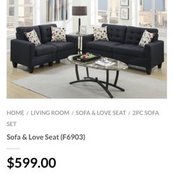 Black Sofa And Love Seat Set 