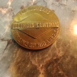 1951 Illinois Central 100 Years Railroad Token Round Train Bronze Token.