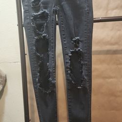 American Eagle Black Distressed Ripped Jeans Size Zero Excellent Condition