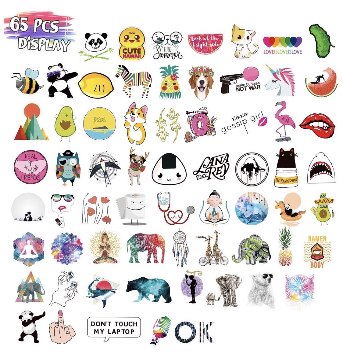 Stickers for Water Bottles 65-Pack Cute,Waterproof,Aesthetic,Trendy Stickers for Girls Teens, Perfect for Waterbottle,Laptop,Phone,Travel Extra Durab
