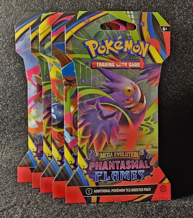 5x Pokémon Mega Evolution Phantasmal Flames Sleeved Booster Pack Random Art Mix!