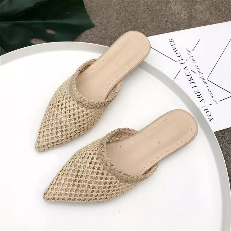 Summer flat slippers - weaved patern