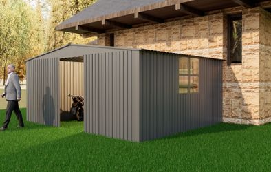 New Outdoor Storage Shed has two Functions:Metal shed and Firewood Shed 12 ft x 14 ft,Grey