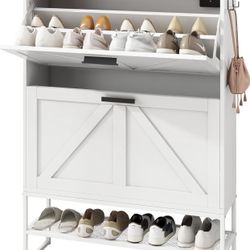 LYNCOHOME Shoe Cabinet with 2 Flip Drawers, Free Standing Shoe Racks