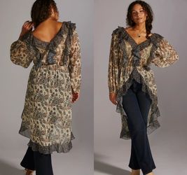 $148 PRE-OWNED Anthropologie x Let Me Be Sheer Femme Maxi Paisley Button-down XS