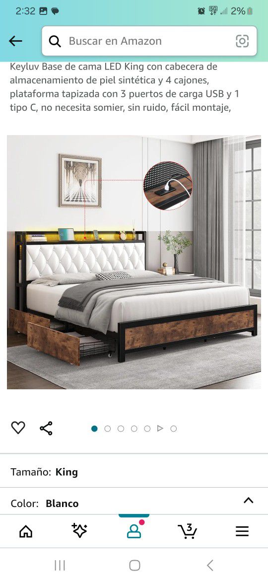 New Bed, King Size, LED With 4 Storage Drawers, Charging Ports