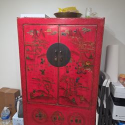 Red Chinese Style Antique Painted Cabinet -armoire