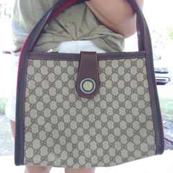 Authentic Vintage Gucci GG Monogram Supreme Sherry Web Satchel Shoulder Tote Bag