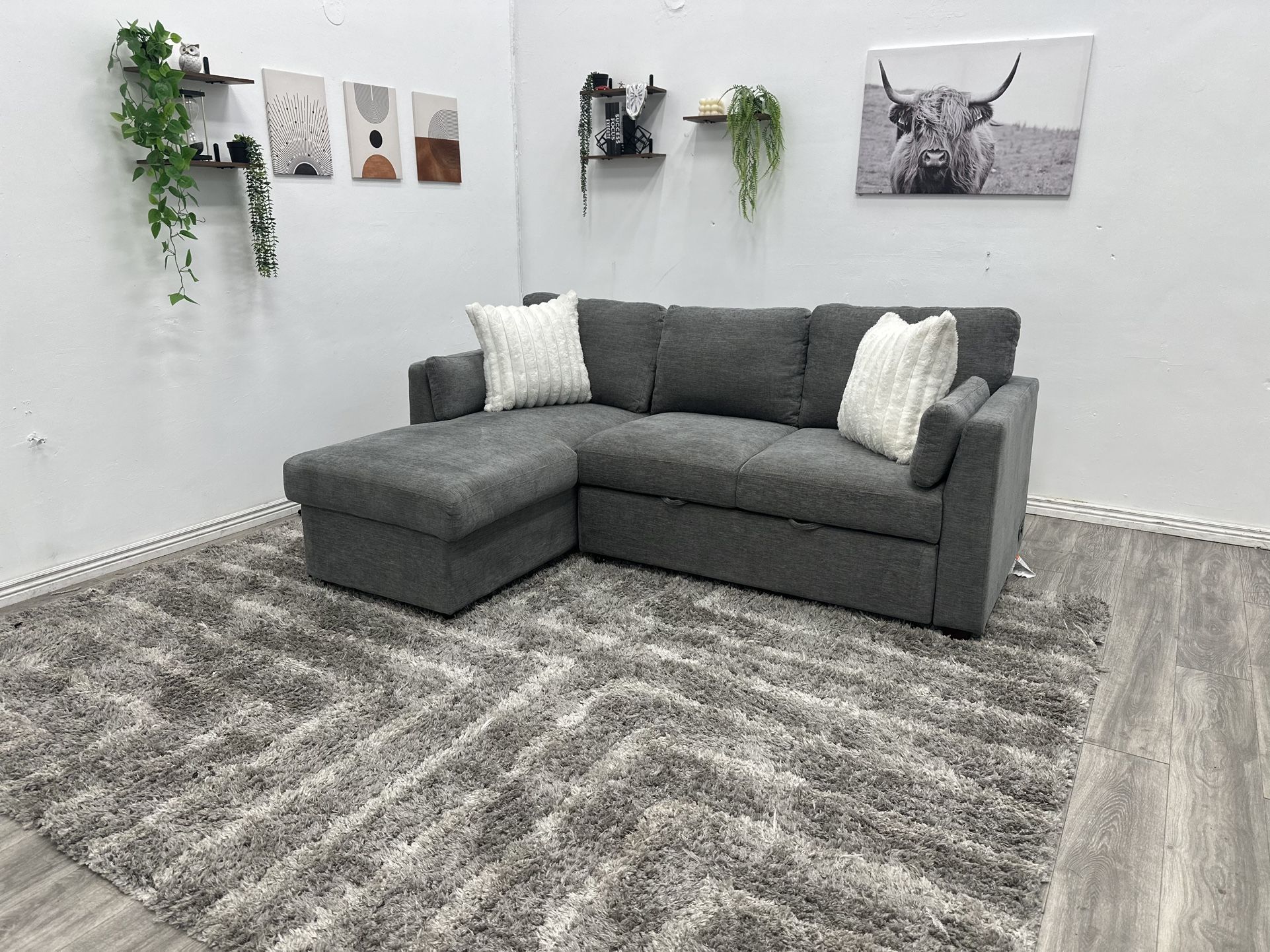 Grey Sleeper Sectional Couch - Free Delivery