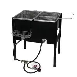 17.5 qt. Portable LPG Propane Dual Burner Deep Fryer Outdoor Cooker Station with Triple Fry Baskets