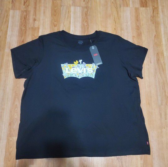 Levis Womens Black Logo Floral Short Sleeve Crew Neck Graphic T-Shirt Size 4XL