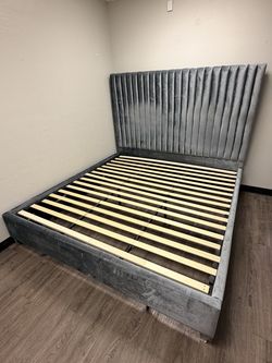 King velvet upholstered platform bedframe