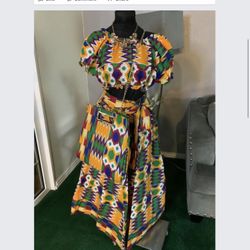 4 Pc African Print Skirt Set With Matching Purse