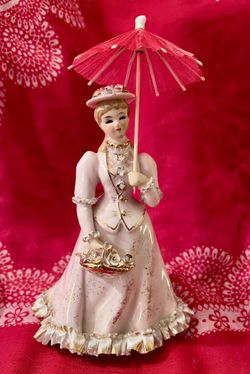 Vintage Pink Lefton Girl With Basket Figurine
