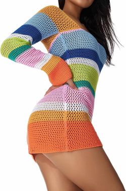Multi-colored horizontal striped crochet mini dress size small