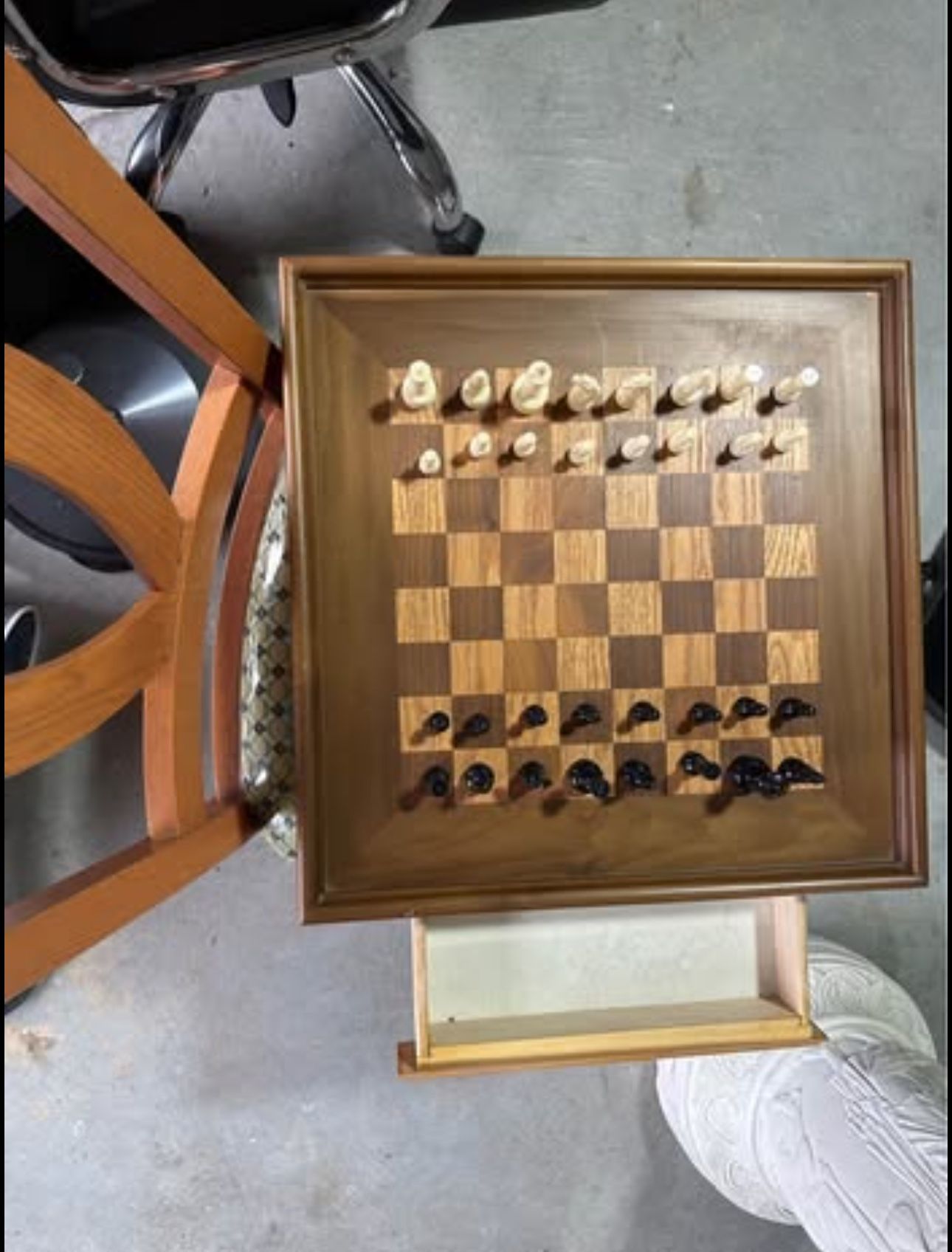 Wooden Chess Table with Drawer