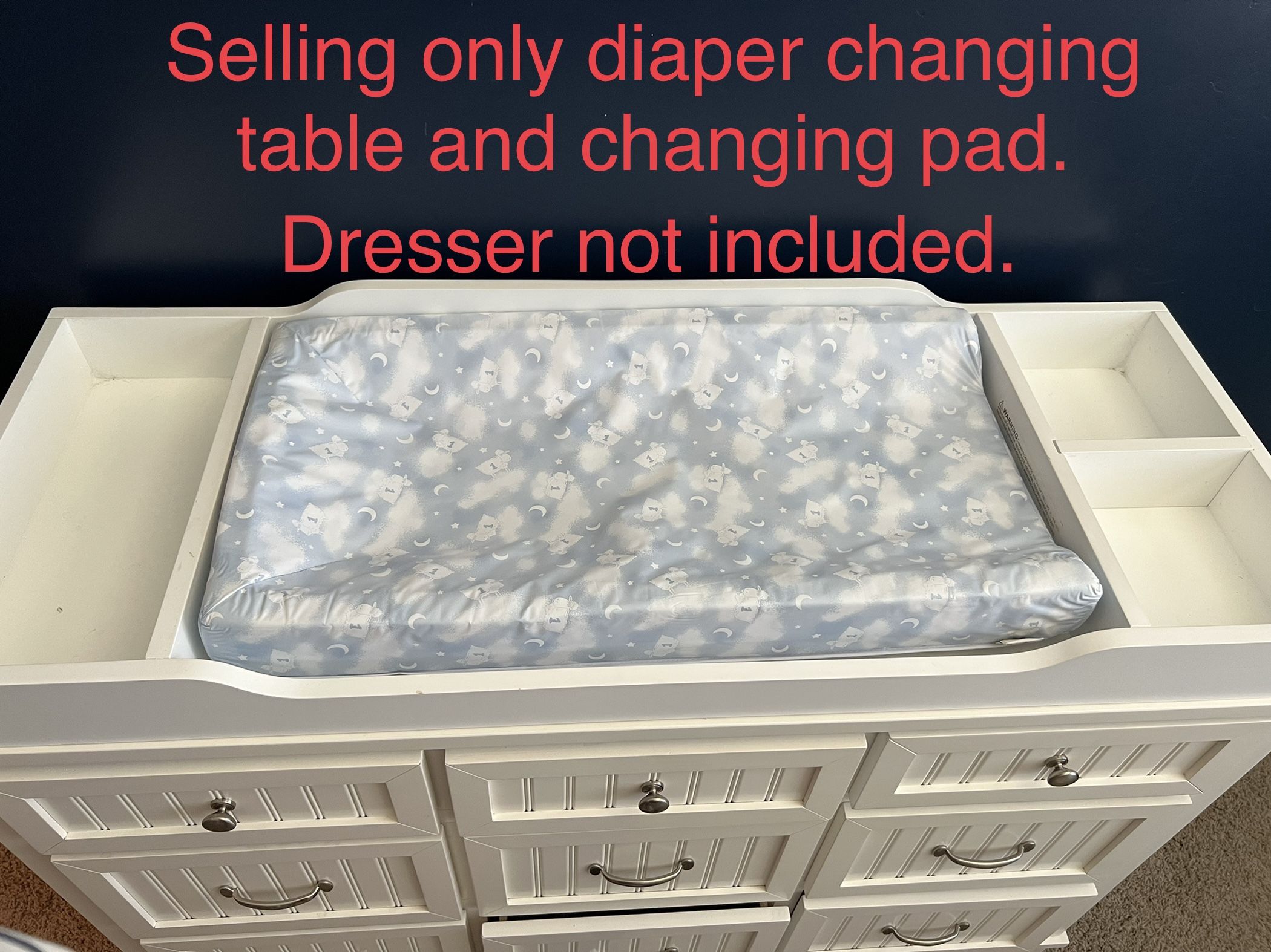 White Diaper Changing Table With Pad (Dresser Not Included)
