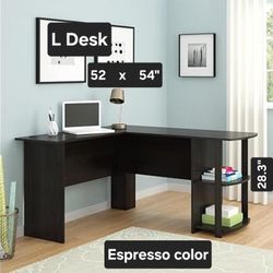 Office Desk L  52 x 54 inches   Espresso color New  sealed box