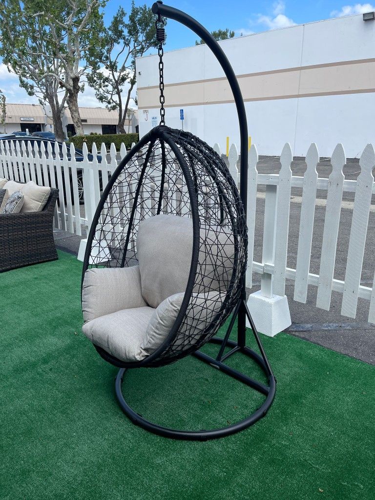 Simona Beige & Black Patio Swing Chair w/ Stand