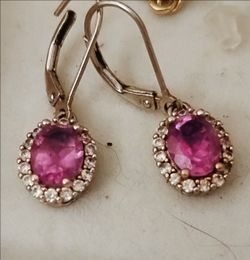 Pink Stone Halo Drop Earrings