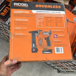RIDGID 18V Brushless Cordless 18-Gauge Narrow Crown Stapler Kit with 2.0 Ah Battery and Charger