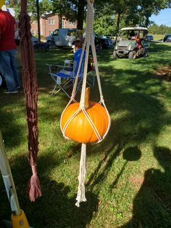 Macrame pumpkin plant holder