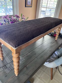 Wood Upholstered Bench w Turned Legs